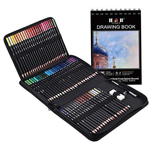 110 Pc Sketching Kit Drawing Pencils for Artists Kit with A5 Sketch Book 72  Colour Pencils