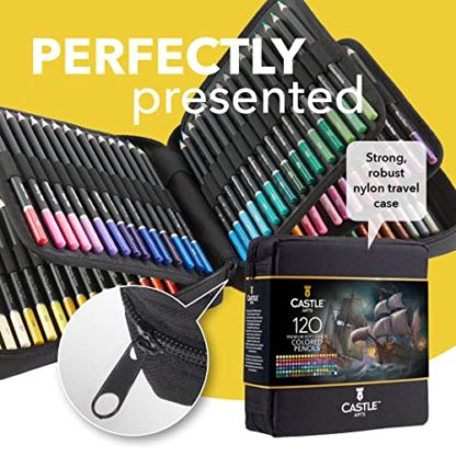 Castle Art Supplies 120 Colored Pencils with Zipper | Quality Soft Coloured Leads for Adult Artists, Professionals and Colorists | In Zipper Pouch - Image 3