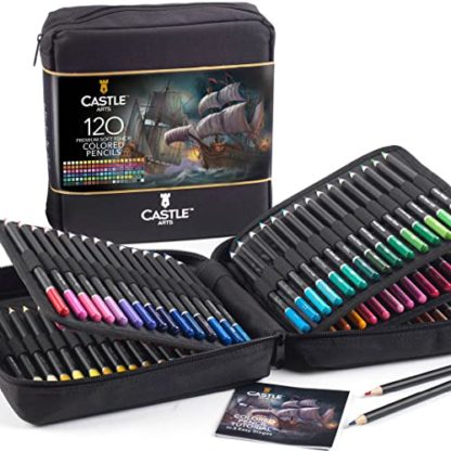 Castle Art Supplies 120 Colored Pencils with Zipper | Quality Soft Coloured Leads for Adult Artists, Professionals and Colorists | In Zipper Pouch