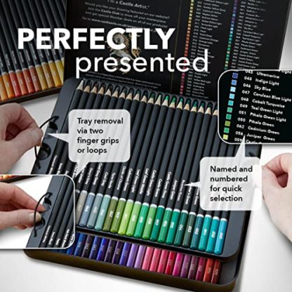 Castle Art Supplies 72 Colored Pencils Set | Quality Soft Core Colored Leads for Adult Artists, Professionals and Colorists | Protected and Organized in Presentation Tin Box - Image 3