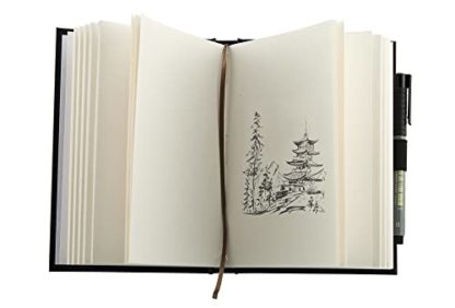 Creative Mark Hard Leather Bound Sketchbook [160 Pages - 5 x 7"], Black Embossed Leatherette Journal, Acid-Free Paper, Perfect for Dry Media, Drawing with Elastic Pen Loop & Page Keeper Ribbon - Image 7