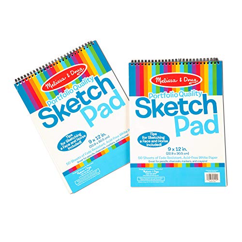 2-Pack Large Drawing Sketch Pad for Kids (12 x 16, 50 Pages Each), 60lbs  /90GSM Paper Ideal for Finger Painting, Pencils, Tempera and Markers 