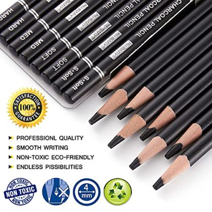 PANDAFLY Professional Charcoal Pencils Drawing Set - 8 Pieces Soft Medium and Hard Charcoal Pencils for Drawing, Sketching, Shading - Image 3