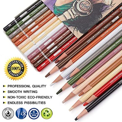 PANDAFLY Professional Colored Charcoal Pencils Drawing Set, Skin Tone Colored Pencil, Pastel Chalk Pencils for Sketching, Shading, Coloring, Layering & Blending, 12 Colors - Image 3