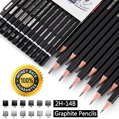 PANDAFLY Professional Drawing Sketching Pencil Set - 12 Pieces Graphite ...