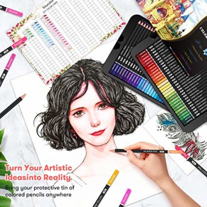Soucolor 180-Color Artist Colored Pencils Set for Adult Coloring Books, Soft Core, Professional Numbered Art Drawing Pencils for Sketching Shading Blending Crafting, Gift Tin Box for Beginners Kids - Image 6