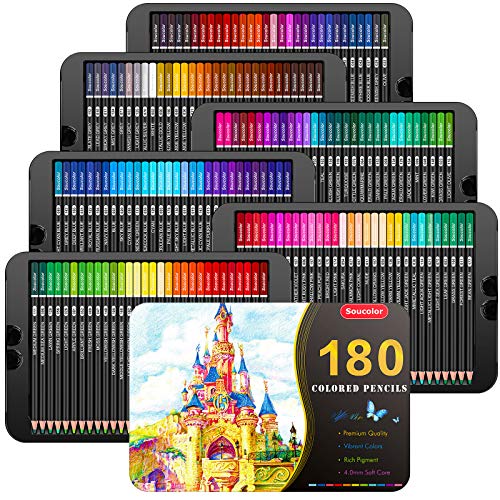 Soucolor 180Color Artist Colored Pencils Set for Adult Coloring Books