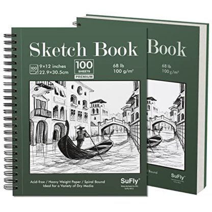 Sketch Book 8.5"x11", Spiral Sketchbook Pack of 2, SuFly 200 Sheets (68 lb/100gsm) Acid Free Sketch Pads for Drawing for Adults Spiral Bound with Hard Cover for Kids & Adults, 100 Sheets Each