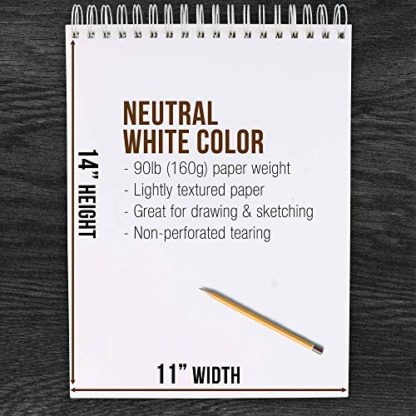U.S. Art Supply 11”x14 Premium Heavy-Weight Paper Spiral Bound Sketch Book: 90 Pound (160gsm), 30-Sheet Drawing Pad (2 Pack) - Image 4