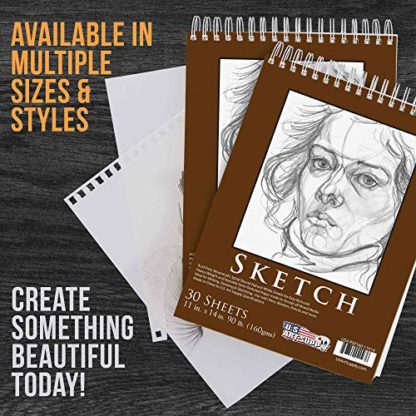 U.S. Art Supply 11”x14 Premium Heavy-Weight Paper Spiral Bound Sketch Book: 90 Pound (160gsm), 30-Sheet Drawing Pad (2 Pack) - Image 6