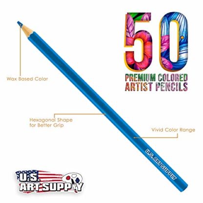U.S. Art Supply 50 Piece Adult Coloring Book Artist Grade Colored Pencil Set -Vibrant Colors, Smooth Art Drawing, Sketching, Shading, Blending - Fun Activities for Students, Beginners, All Ages - Image 3