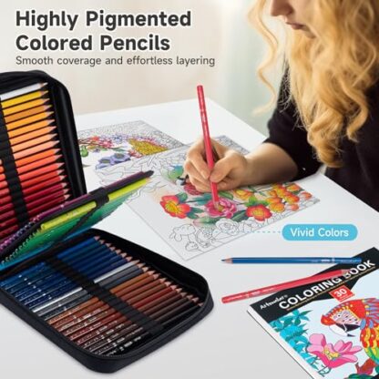 Artownlar Premium 72 Colored Pencils with Coloring Books Set, Artist Soft Core Vibrant Colors, Blending Shading Drawing Sketching Art Supplies, Oil Based Gift Case for Adults Girls Teens. - Image 8