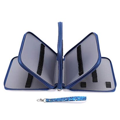 BTSKY Colored Pencil Case- 160 Slots Pencil Holder Pen Bag Large Capacity Pencil Organizer with Handle Strap Handy Colored Pencil Box with Printing Pattern Blue Star - Image 3