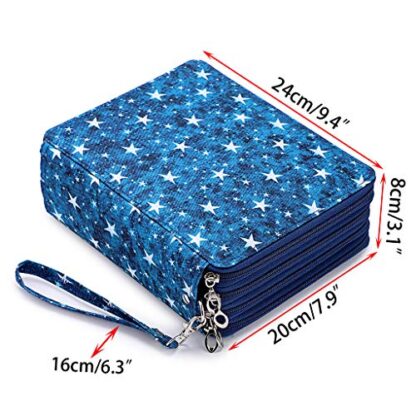 BTSKY Colored Pencil Case- 160 Slots Pencil Holder Pen Bag Large Capacity Pencil Organizer with Handle Strap Handy Colored Pencil Box with Printing Pattern Blue Star - Image 4
