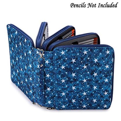 BTSKY Colored Pencil Case- 160 Slots Pencil Holder Pen Bag Large Capacity Pencil Organizer with Handle Strap Handy Colored Pencil Box with Printing Pattern Blue Star - Image 5