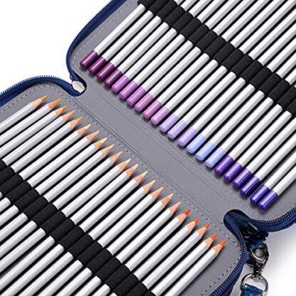 BTSKY Colored Pencil Case- 160 Slots Pencil Holder Pen Bag Large Capacity Pencil Organizer with Handle Strap Handy Colored Pencil Box with Printing Pattern Blue Star - Image 7