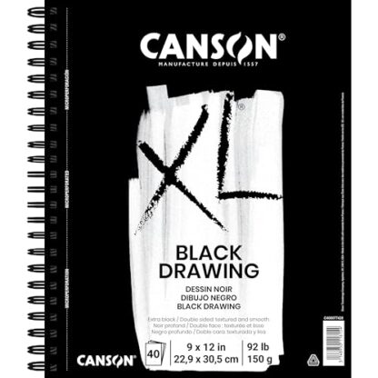 Canson XL Series Drawing Paper, Black, Wirebound Pad, 9x12 inches, 40 Sheets (92lb/150g) - Artist Paper for Adults and Students - Colored Pencil, Ink, Pastel, Marker