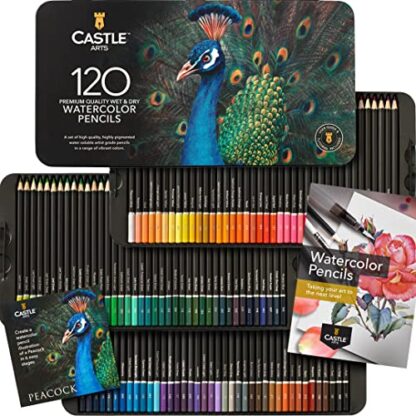Castle Art Supplies 120 Watercolor Pencils Set | Quality Vibrant Pigments | Draw and Paint at Same Time | For Adult Artists and Professionals | Protected and Organized in Presentation Tin - Image 2