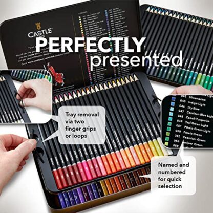 Castle Art Supplies 72 Watercolour Pencils Set, Luminous Premium Pigments for Mixing, Drawing and Painting, For Experienced Artists, Hobby and Professional Artists, in Tin Presentation Box - Image 3