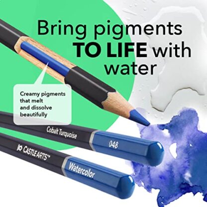 Castle Art Supplies 72 Watercolour Pencils Set, Luminous Premium Pigments for Mixing, Drawing and Painting, For Experienced Artists, Hobby and Professional Artists, in Tin Presentation Box - Image 4