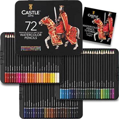 Castle Art Supplies 72 Watercolour Pencils Set, Luminous Premium Pigments for Mixing, Drawing and Painting, For Experienced Artists, Hobby and Professional Artists, in Tin Presentation Box