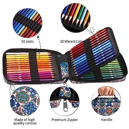 KALOUR Premium Colored Pencils for Adult Coloring Book,Set of 50 Colors,with Zipper Slot Pencil Case,Soft Core,Ideal for Layering Blending,for Artists Beginners - Image 7
