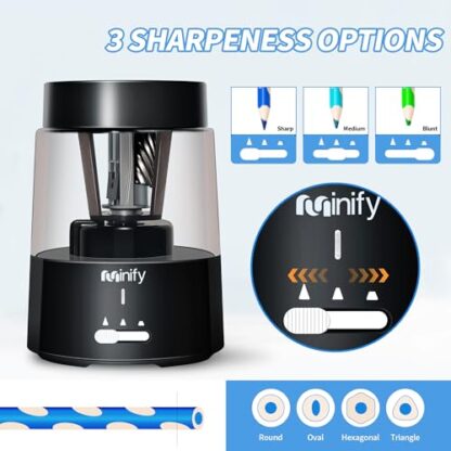 Minify Pencil Sharpener Electric Pencil Sharpener Heavy Duty Blade Rechargeable Battery Powered Pencil Sharpeners for 6-8mm Colored Pencils Auto Stop Fast Sharpen in 3s (Black) - Image 4