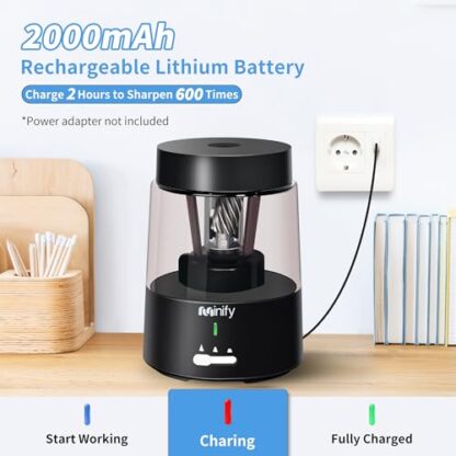 Minify Pencil Sharpener Electric Pencil Sharpener Heavy Duty Blade Rechargeable Battery Powered Pencil Sharpeners for 6-8mm Colored Pencils Auto Stop Fast Sharpen in 3s (Black) - Image 5