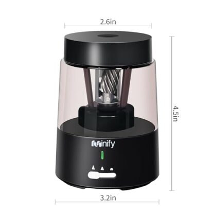 Minify Pencil Sharpener Electric Pencil Sharpener Heavy Duty Blade Rechargeable Battery Powered Pencil Sharpeners for 6-8mm Colored Pencils Auto Stop Fast Sharpen in 3s (Black) - Image 9