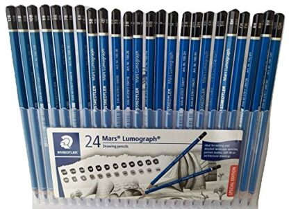 Wooden Pencil By Staedtler Mars Lumograph - Pack of 24 Degrees in Practical Plastic Storage Box With 6" and 8" Aluminum Ruler - Image 4