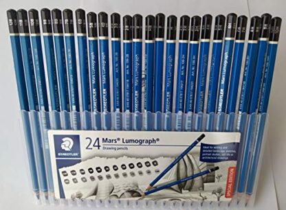 Wooden Pencil By Staedtler Mars Lumograph - Pack of 24 Degrees in Practical Plastic Storage Box With 6" and 8" Aluminum Ruler - Image 6