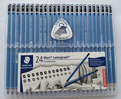 Wooden Pencil By Staedtler Mars Lumograph - Pack of 24 Degrees in Practical Plastic Storage Box With 6" and 8" Aluminum Ruler - Image 7