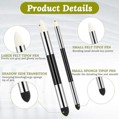 24pcs Artist Blending Stump and Sponge Pen, Double Headed Drawing Art Blender Pencil Sketch Scrapers Tools With Washable Rubbing Head for Lightening and Highlight - Image 4