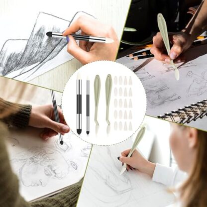 24pcs Artist Blending Stump and Sponge Pen, Double Headed Drawing Art Blender Pencil Sketch Scrapers Tools With Washable Rubbing Head for Lightening and Highlight - Image 8