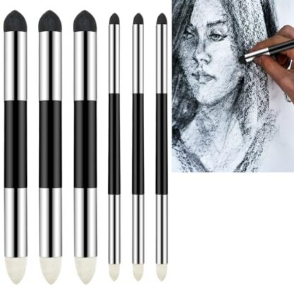 6 Pcs Artist Blending Sponge Pens Double Headed Washable Rubbing Sponge Brush Sketch Wipe Reusable Blending Stump Drawing Art Blenders for Artist Professional Highlight Detail Correcting Tool