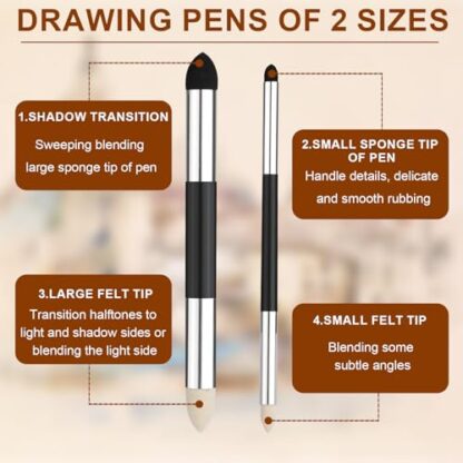 6pcs Artist Blending Sponge Pen, 2 Sizes Double-Headed Pastel Blending Stump Pencil Sketch Brush Rubbing Lucy Drawing Art Foam Blender Stick Blender Tool for School Students Beginners Supplies - Image 4