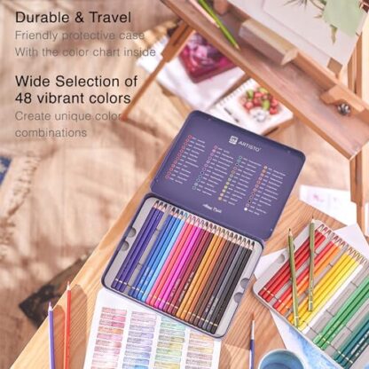 Artisto Premium Watercolor Pencils | Set of 48, Quality 3.5mm Soft Core Leads, Water-Soluble Pencils, Perfect for Beginner & Advanced Artists - Image 5