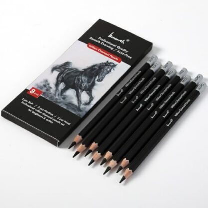 Brusarth Professional Charcoal Pencils Drawing Set - 8 Pieces Soft Medium and Hard Willow Charcoal Pencils for Drawing, Sketching, Shading - Image 9