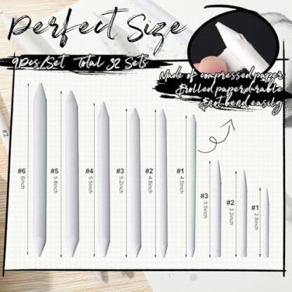 Fulmoon 288 Pcs Blending Stump and Tortillion Set Paper Art Blenders Blending Stumps for Drawing Shading Drawing Supplies Pencil Sketch Paint Tools for Student Artist Markers (Assorted) - Image 3