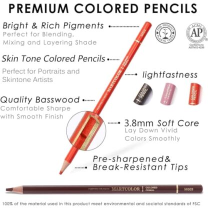 MARTCOLOR 24 Colors Skin Tone Colored Pencils for Portraits and Skintone Artists, Oil Color Pencils for Drawing, Sketching, Adult Coloring, Shading, Layering & Blending - Image 4