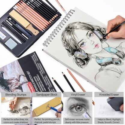 PANDAFLY Professional Colored Charcoal Pencils Drawing Set, 20 Pack Art Pencil Kit - Pastel Chalk Pencils, Black & White Charcoal Pencils, Graphite Pencils, Charcoal Sticks, P932-20 - Image 6