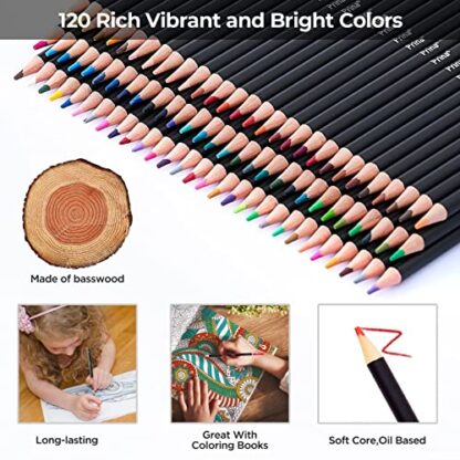 PRINA Art Supplies 120 Colors Colored Pencils Set for Adults Coloring Books with Sketchbook, Professional Vibrant Artists Coloring Pencils for Drawing Sketching Blending Shading, Soft Core Oil Based - Image 5