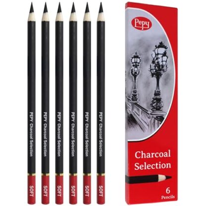 Pepy Professional Soft Charcoal Pencil Set – Set of 6 Pre-Sharpened Black Charcoal Pencils; Perfect for Drawing, Sketching, Blending and Shading - Image 2