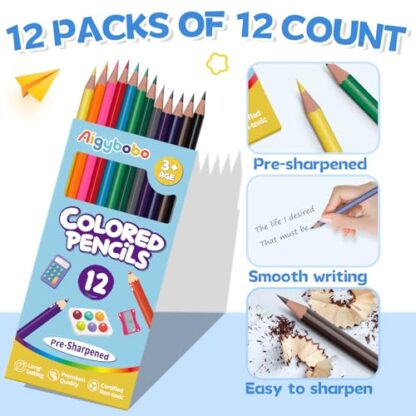 144 Count Colored Pencils for Kids, 12 Pack Colored Pencils Bulk in 12 Vibrant Colors, Pre-sharpened Color Pencils, Bulk Coloring Pencils School Supplies for Teachers, Classroom Prizes, Art Supplies - Image 4