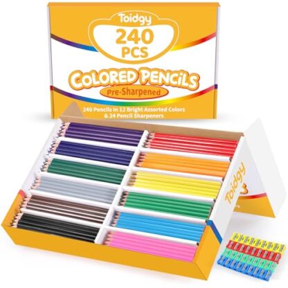 240 Packs Colored Pencils Bulk Classroom, Colored Pencils for Kids 12 Assorted Colors, Coloring Pencil Set Plus 24 Sharpeners, Pre-sharpened Color Pencils, Back to School Supplies Bulk for Teachers