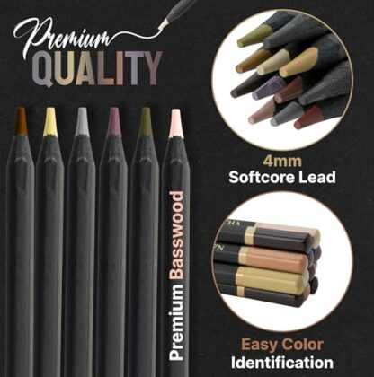 Black Widow Skin Tone Colored Pencils for Adult Coloring Books – 12 Soft Core Color Pencils for Portraits and Skintone Artists – Complete Range with Lightfast Ratings - Image 4