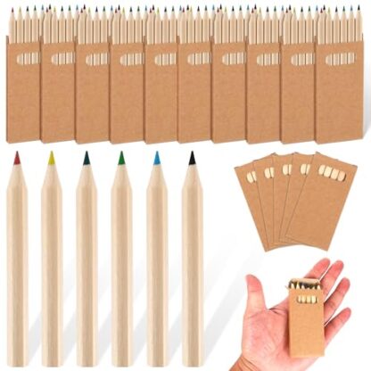 Faccito Mini Drawing Colored Pencils for Kids 3.5 Inch Portable Short Fat 6 Different color Pre Sharpened Pencils in Bulk for Children Painting Classroom School Supplies