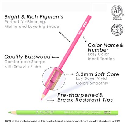KALOUR Professional Colored Pencils,Set of 180 Colors,Artists Soft Core with Vibrant Color,Ideal for Drawing Sketching Shading,Coloring Pencils for Adults Artists Beginners - Image 3