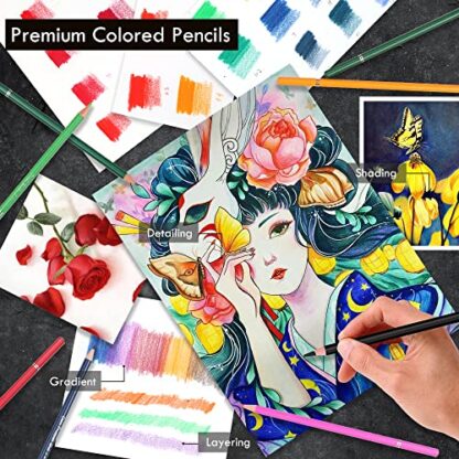 KALOUR Professional Colored Pencils,Set of 180 Colors,Artists Soft Core with Vibrant Color,Ideal for Drawing Sketching Shading,Coloring Pencils for Adults Artists Beginners - Image 4
