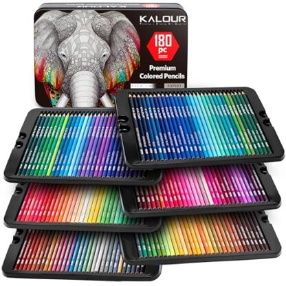 KALOUR Professional Colored Pencils,Set of 180 Colors,Artists Soft Core with Vibrant Color,Ideal for Drawing Sketching Shading,Coloring Pencils for Adults Artists Beginners